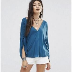 Free People Salt N Peppa Surplice Blue Jade Top - Size - Medium